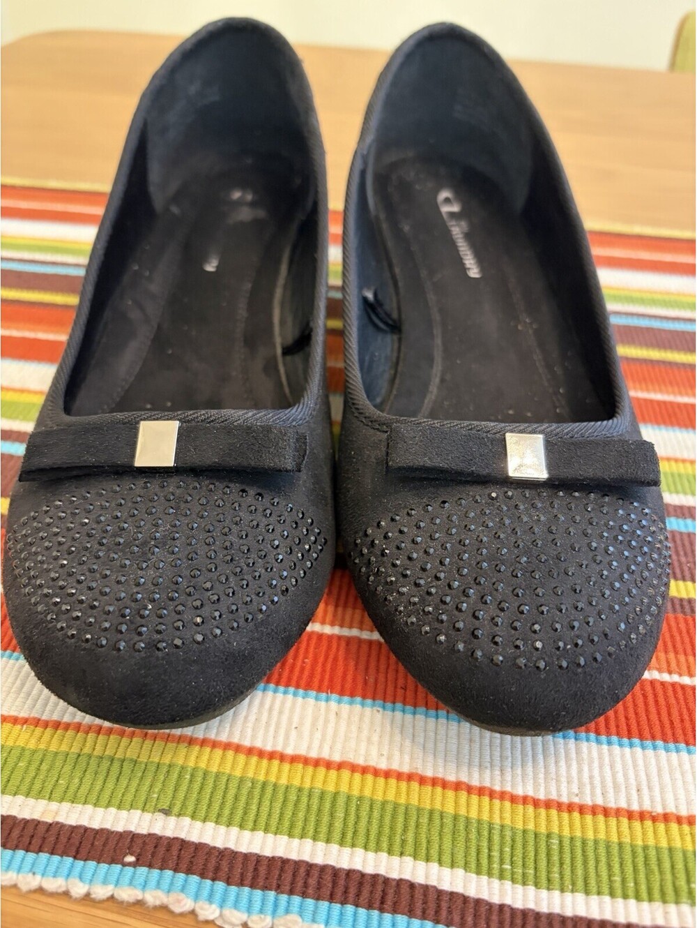CL by Laundry Faux Suede & Rhinestone Wedge Comfort Shoes Size 9W Black With Bow - Picture 5 of 9
